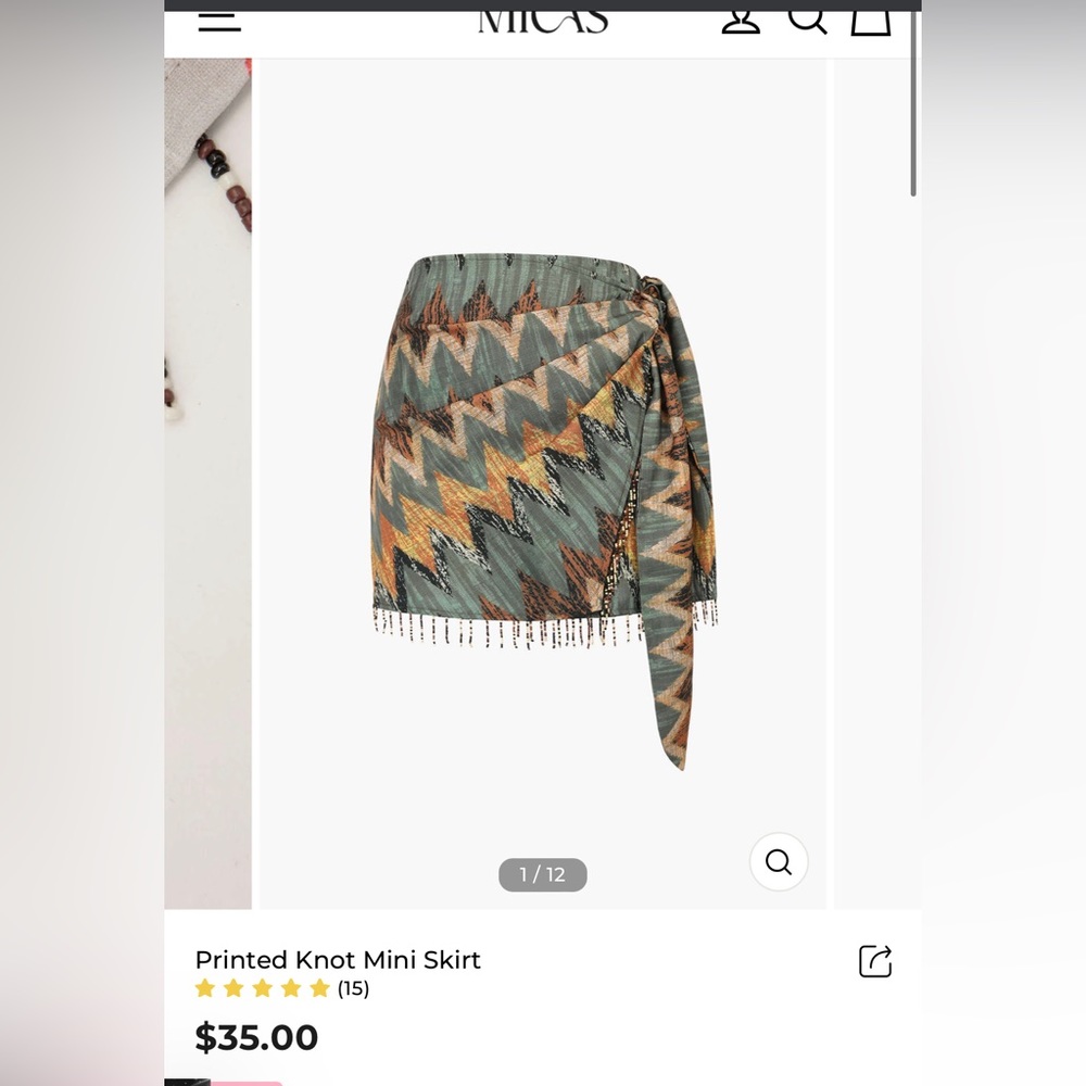MICAS printed side, not mini skirt with bead fringe